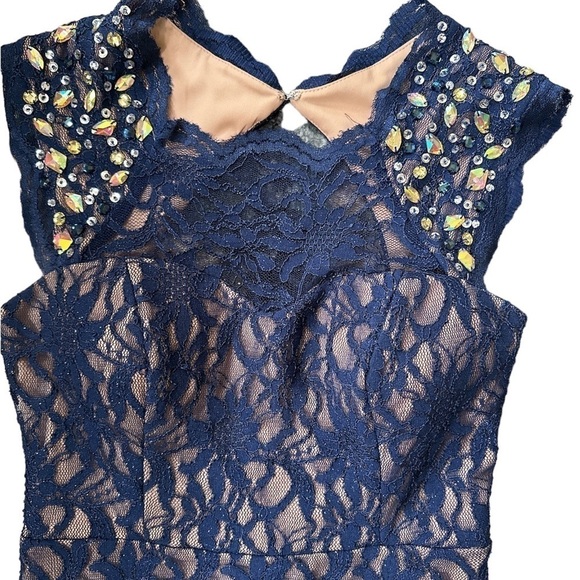 Jodi Kristopher size 11 navy blue sparkle lace dress homecoming Crystal Y2K - Picture 3 of 5